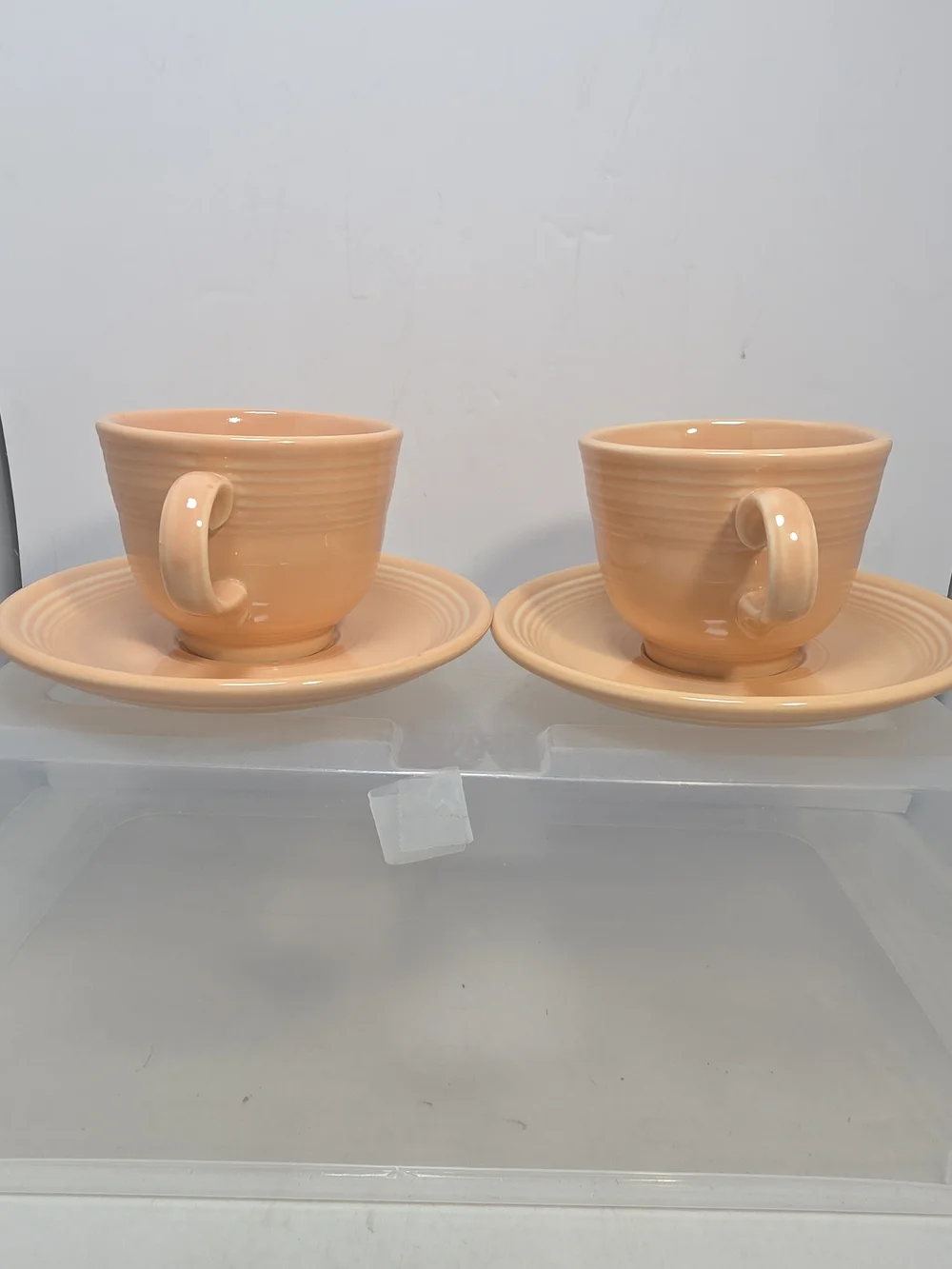 Fiesta Ware Apricot Flat Coffee Cups & Saucers Set of 2 Homer Laughlin